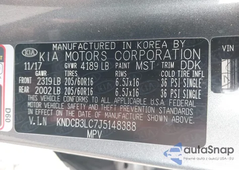 2018 Kia Niro Lx z USA, uszkodzony, nr VIN KNDCB3LC7J5148388